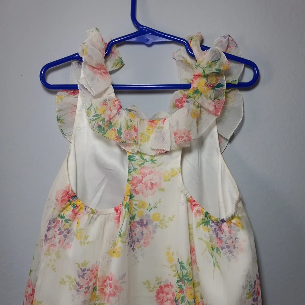 Ralph Lauren Cream Dress with Pastel Floral Trim Spring Summer Size 8